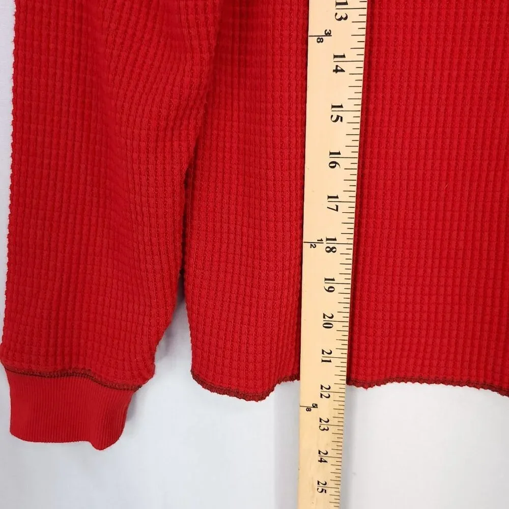 Madewell Waffle Split Neck Crop Tee Long Sleeve Size Small Red Thermal - Picture 8 of 11